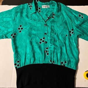 Adrianna Papell Teal Silk Blouse
